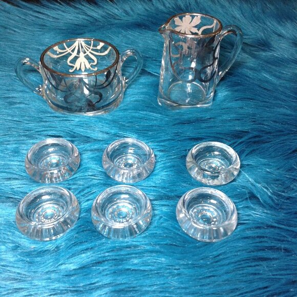 ANTIQUE Cream/Sugar and Ind. Salts, Traditional, Regency, Classic, Silver Inlaid - Picture 1 of 11